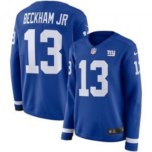 Nike Giants #13 Odell Beckham Jr. Blue Women Therma Long Sleeve Jersey