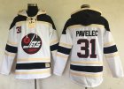 Mens Winnipeg Jets #31 Ondrej Pavelec White Sawyer Hooded Sweatshirt Stitched NHL Jersey