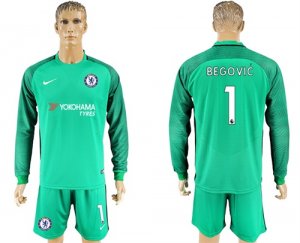 2017-18 Chelsea 1 BEGOVIC Green Goalkeeper Long Sleeve Soccer Jersey