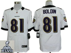 2013 Super Bowl XLVII NEW Baltimore Ravens 81 Anquan Boldin White Jerseys (Elite)