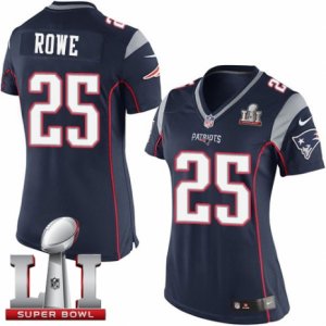 Womens Nike New England Patriots #25 Eric Rowe Elite Navy Blue Team Color Super Bowl LI 51 NFL Jersey