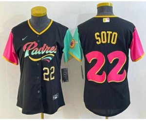 Women\'s San Diego Padres #22 Juan Soto Number Black 2022 City Connect Cool Base Stitched Jersey1