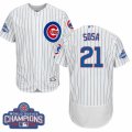 Mens Majestic Chicago Cubs #21 Sammy Sosa White 2016 World Series Champions Flexbase Authentic Collection MLB Jersey