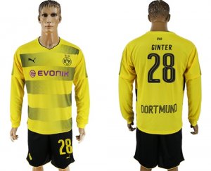 2017-18 Dortmund 28 GINTER Home Long Sleeve Soccer Jersey