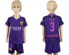 Barcelona #3 Pique Away Kid Soccer Club Jersey
