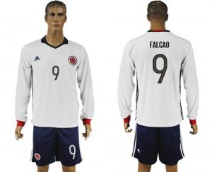 Colombia #9 Falcao Away Long Sleeves Soccer Country Jersey