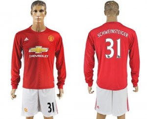 Manchester United #31 Schweinsteiger Red Home Long Sleeves Soccer Club Jersey