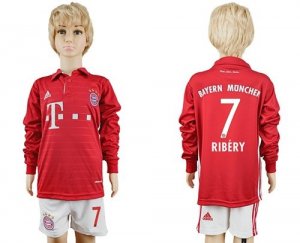 Bayern Munchen #7 Ribery Home Long Sleeves Kid Soccer Club Jersey