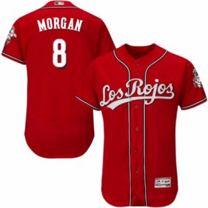 Men\'s Majestic Cincinnati Reds #8 Joe Morgan Red Los Rojos Flexbase Authentic Collection MLB Jersey