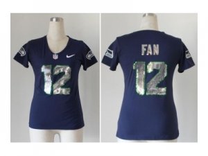 Nike women seattle seahawks #12 fan blue[Handwork Sequin lettering Fashion]