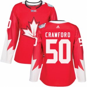 Women\'s Adidas Team Canada #50 Corey Crawford Premier Red Away 2016 World Cup Hockey Jersey