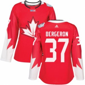 Women\'s Adidas Team Canada #37 Patrice Bergeron Authentic Red Away 2016 World Cup Hockey Jersey