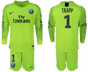 2018-19 Pari Saint-Germain Fluorescent 1 TRAPP Green Goalkeeper Long Sleeve Soccer Jersey