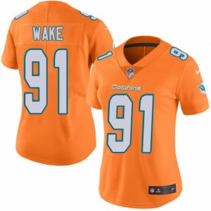 Women\'s Nike Miami Dolphins #91 Cameron Wake Limited Orange Rush NFL Jersey