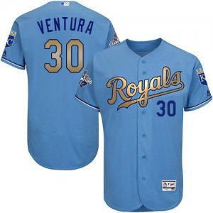 Kansas City Royals #30 Yordano Ventura Light Blue FlexBase Authentic 2015 World Series Champions Gold Program Stitched Baseball Jersey