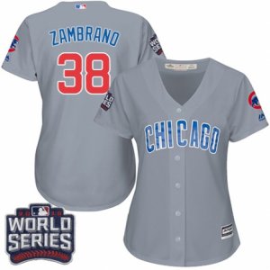 Women\'s Majestic Chicago Cubs #38 Carlos Zambrano Authentic Grey Road 2016 World Series Bound Cool Base MLB Jersey
