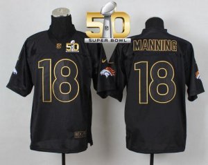 Nike Denver Broncos #18 Peyton Manning Black Gold No. Fashion Super Bowl 50 Men Stitched NFL Elite Jersey