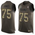 Mens Nike Los Angeles Rams #75 Deacon Jones Limited Green Salute to Service Tank Top NFL Jersey