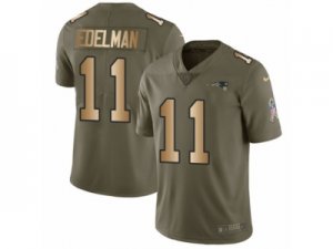 Men Nike New England Patriots #11 Julian Edelman Limited Olive Gold 2017 Salute to Service NFL Jersey