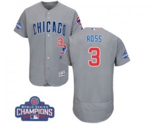 Mens Majestic Chicago Cubs #3 David Ross Grey Road 2016 World Series Champions Flexbase Authentic Collection MLB Jersey