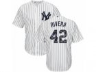 Mens Majestic New York Yankees #42 Mariano Rivera Authentic White Team Logo Fashion MLB Jersey