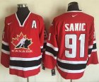 Team CA. #91 Joe Sakic Red Black 2002 Olympic Nike Throwback Stitched NHL Jersey
