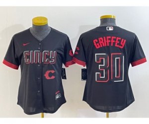 Women\'s Cincinnati Reds #30 Ken Griffey Jr Black 2023 City Connect Cool Base Stitched Jersey
