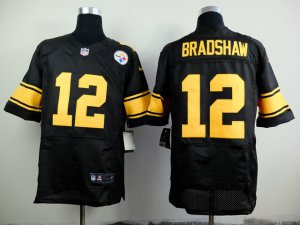 Nike Pittsburgh Steelers #12 Terry Bradshaw Black Jerseys(Gold No Elite)