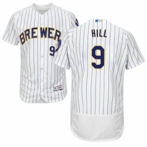 Men\'s Majestic Milwaukee Brewers #9 Aaron Hill White Flexbase Authentic Collection MLB Jersey