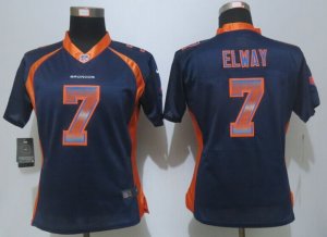 Women New Nike Denver Broncos #7 Elway Navy Blue Strobe Jerseys