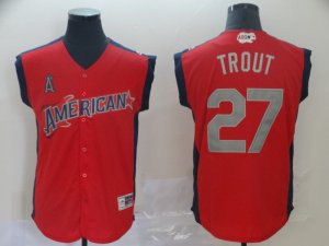 American League #27 Mike Trout Red 2019 MLB All-Star Game Workout Player Jersey