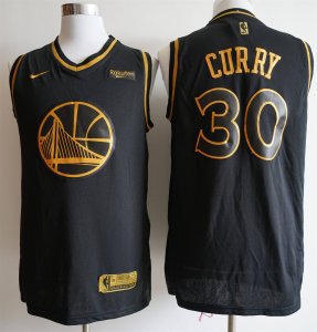 Warriors #30 Stephen Curry Black Gold Nike Swingman Jersey