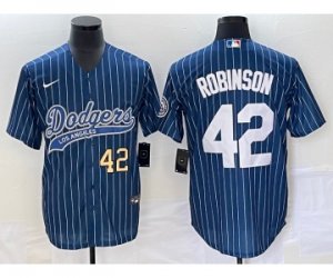 Men\'s Los Angeles Dodgers #42 Jackie Robinson Number Blue Pinstripe Cool Base Stitched Baseball Jersey