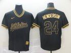 Athletics #24 Rickey Henderson Black Gold Nike Cooperstown Collection Legend V Neck Jersey