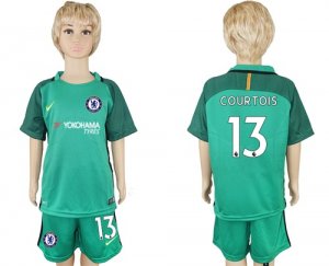 2017-18 Chelsea 13 COURTOIS Green Goalkeeper Youth Soccer Jersey