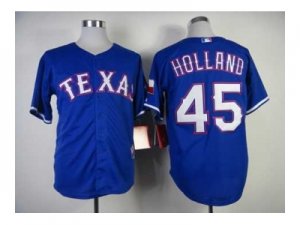 mlb jerseys texas rangers #45 derek holland blue[2014 new]