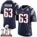 Youth Nike New England Patriots #63 Tre Jackson Elite Navy Blue Team Color Super Bowl LI 51 NFL Jersey
