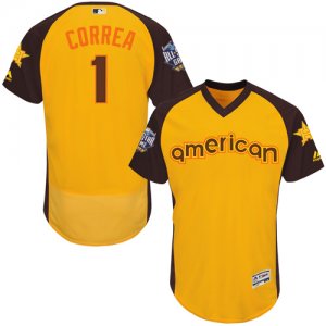 Mens Majestic Houston Astros #1 Carlos Correa Yellow 2016 All-Star American League BP Authentic Collection Flex Base MLB Jersey