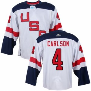 Youth Adidas Team USA #4 John Carlson Authentic White Home 2016 World Cup Ice Hockey Jersey