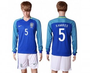 Brazil #5 Ramires Away Long Sleeves Soccer Country Jersey