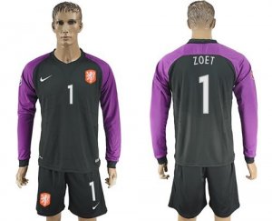 Holland #1 Zoet Black Goalkeeper Long Sleeves Soccer Country Jersey