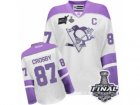 Womens Reebok Pittsburgh Penguins #87 Sidney Crosby Premier White Purple Thanksgiving Edition 2017 Stanley Cup Final NHL Jersey