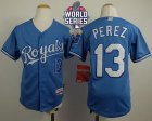 Youth Kansas City Royals #13 Salvador Perez Light Blue Cool Base Alternate 1 W 2015 World Series Patch Stitched MLB Jersey