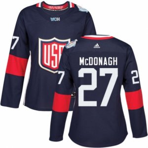 Women\'s Adidas Team USA #27 Ryan McDonagh Authentic Navy Blue Away 2016 World Cup Hockey Jersey