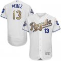 Men Kansas City Royals #13 Salvador Perez White World Series Champions Gold Program FlexBase MLB Jersey