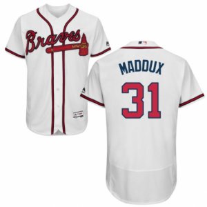 Men\'s Majestic Atlanta Braves #31 Greg Maddux White Flexbase Authentic Collection MLB Jersey