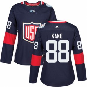 Women\'s Adidas Team USA #88 Patrick Kane Premier Navy Blue Away 2016 World Cup Hockey Jersey