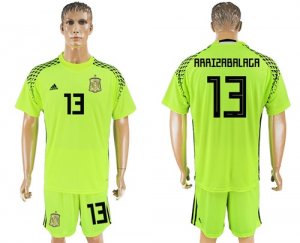 Spain 13 ARRIZABALAGA Fluorescent Green Goalkeeper 2018 FIFA World Cup Soccer Jersey