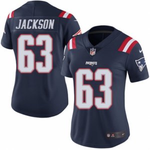 Women\'s Nike New England Patriots #63 Tre Jackson Limited Navy Blue Rush NFL Jersey