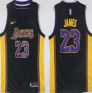 Lakers #23 Lebron James Black Nike Swingman Jersey